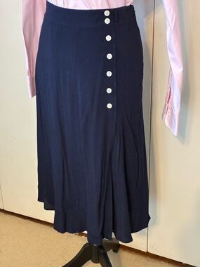 Talbots Navy Midi Skirt with Side Buttons